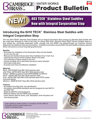 403 Teck™ Stainless Steel Saddle with Integral Corporation Stop