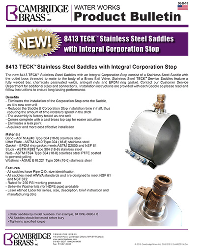 US 403 Teck™ Stainless Steel Saddle with Integral Corporation Stop